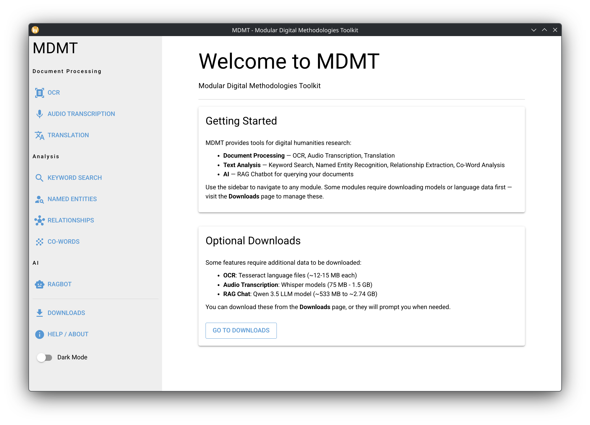 Screenshot of MDMT's welcome screen